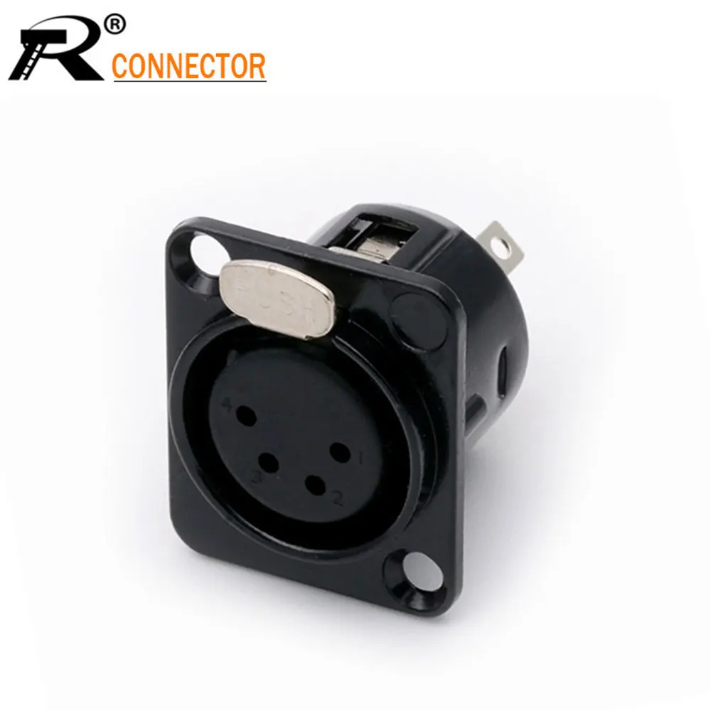 1PC Metal 4 PIN XLR Female Chassis Connector Push-type XLR Panel Mount Wire Connector Audio Speaker Jack Socket 4pole Conector