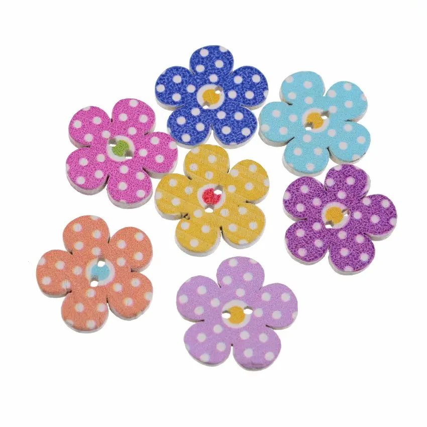 Free Shipping 20Pcs Random Mixed Dot Flowers 2 Holes Pattern Wood Sewing Buttons Scrapbooking 20mm F0022
