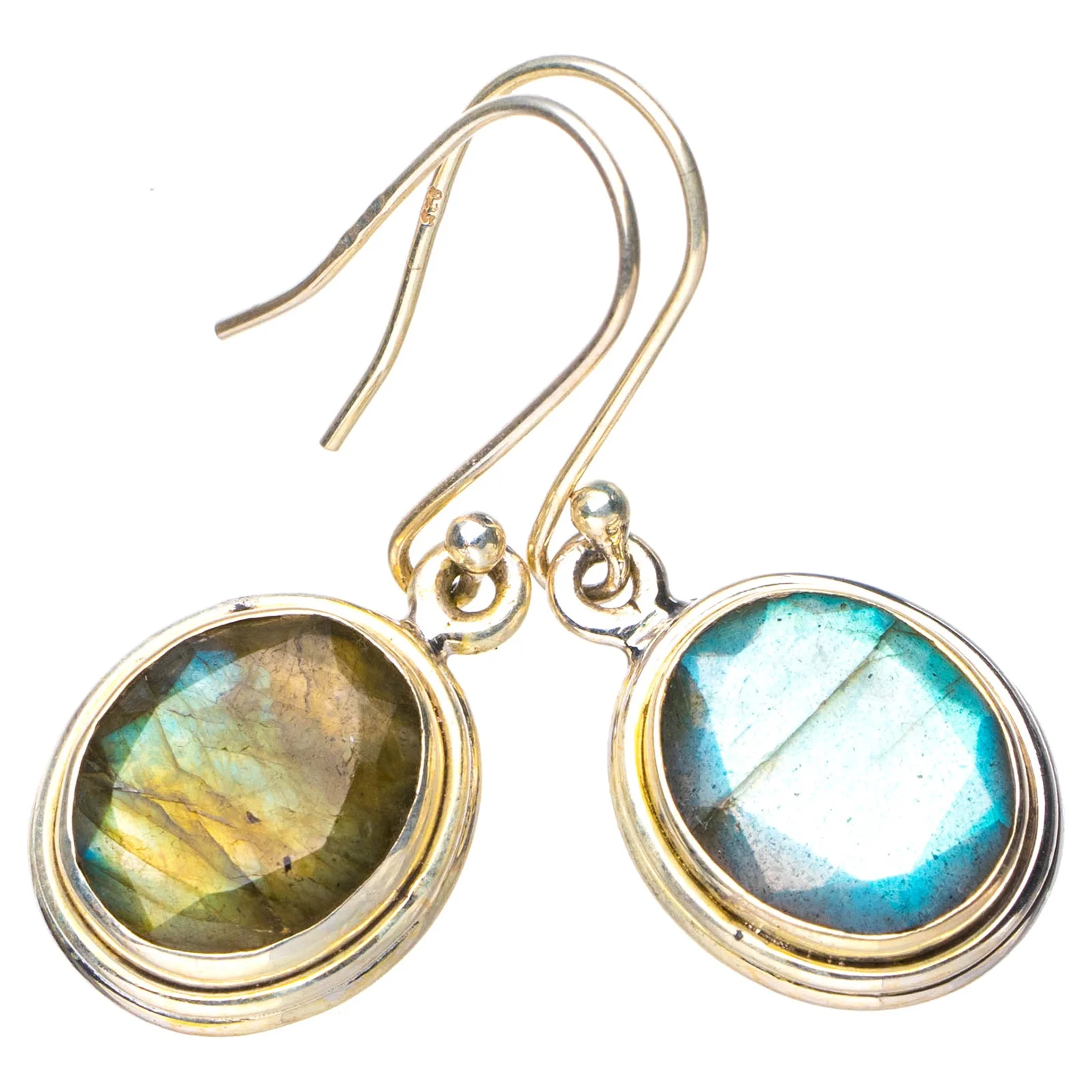 StarGems Natural Blue Fire Labradorite Handmade 925 Sterling Silver Earrings 1.5