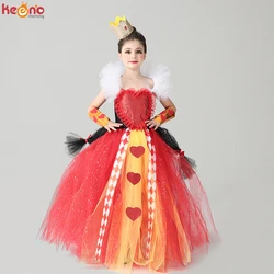 Evil Red Queen Sparkly Girls Tutu Dress Deluxe Wonderland Royal Heart Kids Halloween Fancy Dress Children Pageant Party Costume