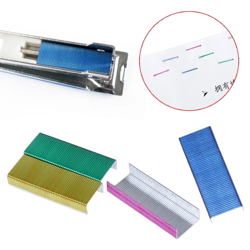 800Pcs/Box 12mm Creative Colorful Metal Staples Office School Binding Supplies