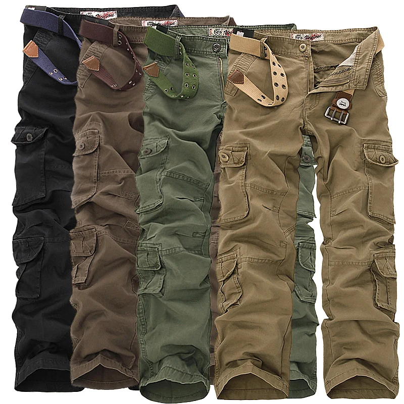 Spring Mens Cargo Pants ArmyGreen Big Pockets Decoration Casual Easy Wash Trousers Male Tactical Pants Size 28 44 46