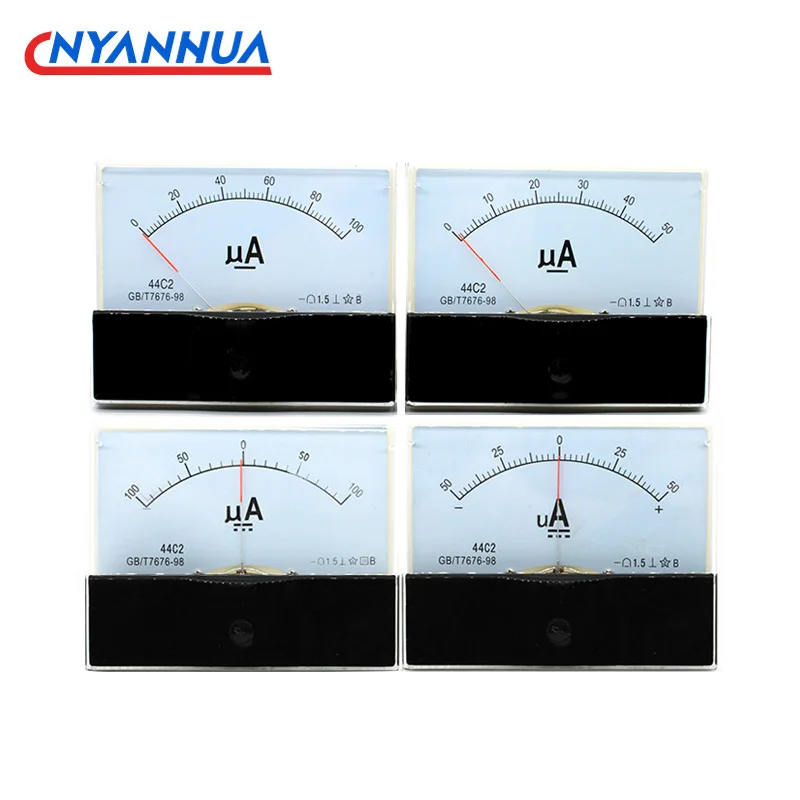 44C2-uA DC Positive And Negative Microampere Ammeter Mechanical Head 50uA 100uA 200uA 500uA 100*80mm