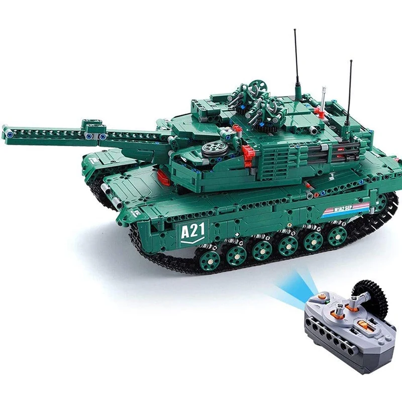 Blocos de construção RC Battle Tank para crianças, 1:20 M1A2, arma militar, tanque de controle remoto, tijolos C61001, brinquedo antiaéreo, 1498 peças