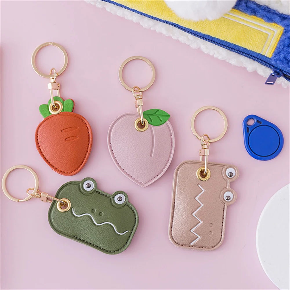 PU Leather Personality Access Control Card Cover Case Key Ring Fruits Animals Access Card Bag Pendant Cartoon Keychains Keyfob