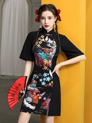 Chinese Style Cheongsam Dress Women Fashion Black Modern Modified Qipao National Traditional Robe Orientale Girl Vestido Chino