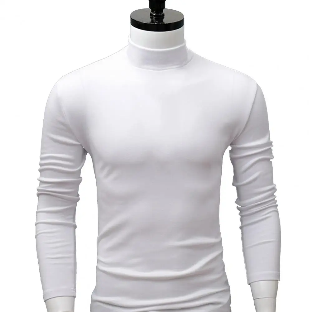 2021 가을 겨울 남성베이스 셔츠 긴 소매 솔리드 컬러 하프 하이 칼라 슬림 남성 셔츠 꽉 속옷 남성 의류