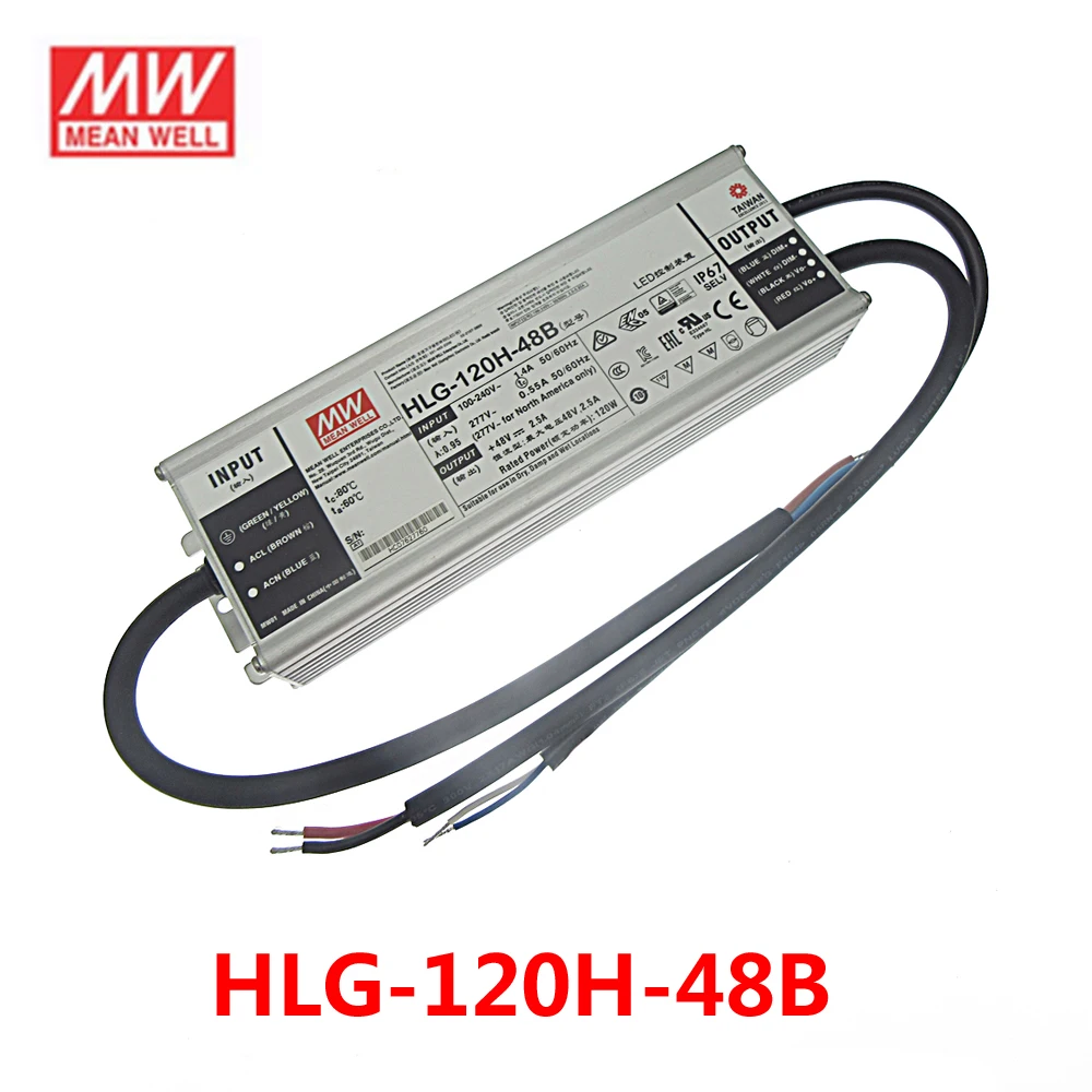 

Mean Well HLG-120H-48B LED Driver 7 Years Warranty 120W 48V 2.5A Adjustable Constant Current Power Supply For LED Grow Light