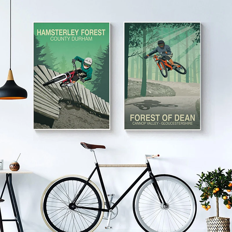 Go Mountain Bike Print Canvas Painting Retro Travel Poster Outdoor Cycling Wall Art Extreme Sport Pictures for Living Room Decor