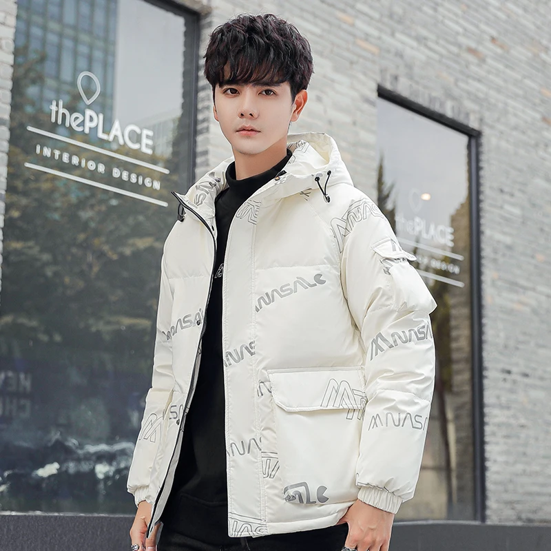Winter new thickened hooded down jacket men's short youth white duck down warm casual coat student brand fashion coat outdoor