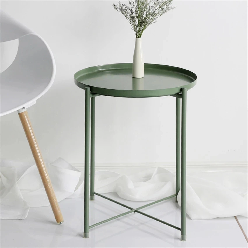 Nordic Style Modern Metal Round Tray Small Tea Table Coffee Table Sofa Side Living Room Carbon Steel Simple Elegant Furniture