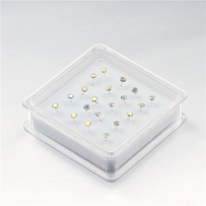 3MM AB Colorful Crystal Nose Studs Rings for Women Body Nose Piercing Bone Ball End Pin Nostril Jewellery 20PCS