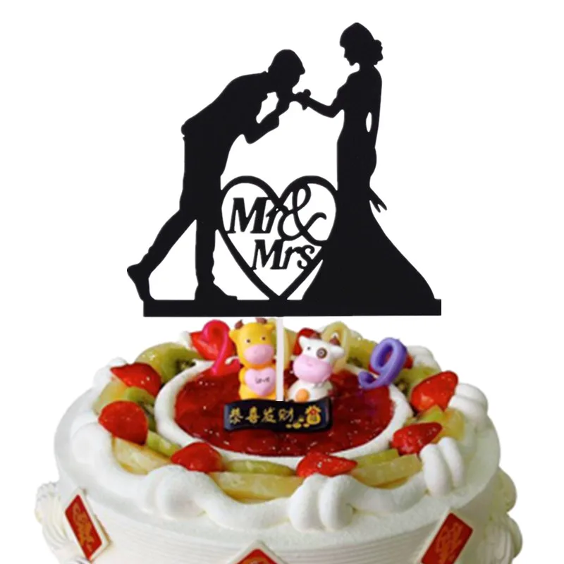 Paper Cake Topper Love Heart Mr Mrs Wedding Decoration Bride Groom Mariage Engagement Anniversary Party Cupcake Baking Decor DIY