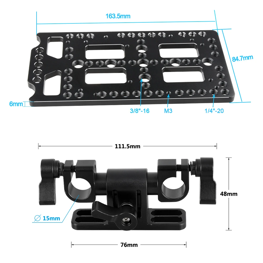 HDRIG Battery Backboard Cheese Plate With 360° Swivel 15mm Rod Clamp Adapter for V Mount Power Splitter Camera Cgae Kit