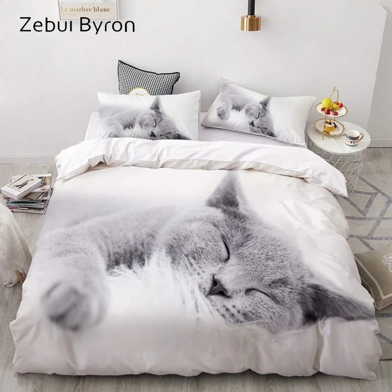 3D luxury Bedding Set Custom/King/Europe/USA,Duvet Cover Set,Quilt/Blanket Cover Set,Bed set Animal Sleeping cat,drop ship