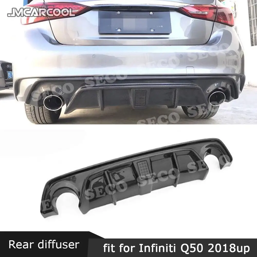 Carbon Fiber Rear Lip Diffuser Spoiler for Infiniti Q50 Sedan 4 Door 2018 2019 Back Bumper With Lamp Protector