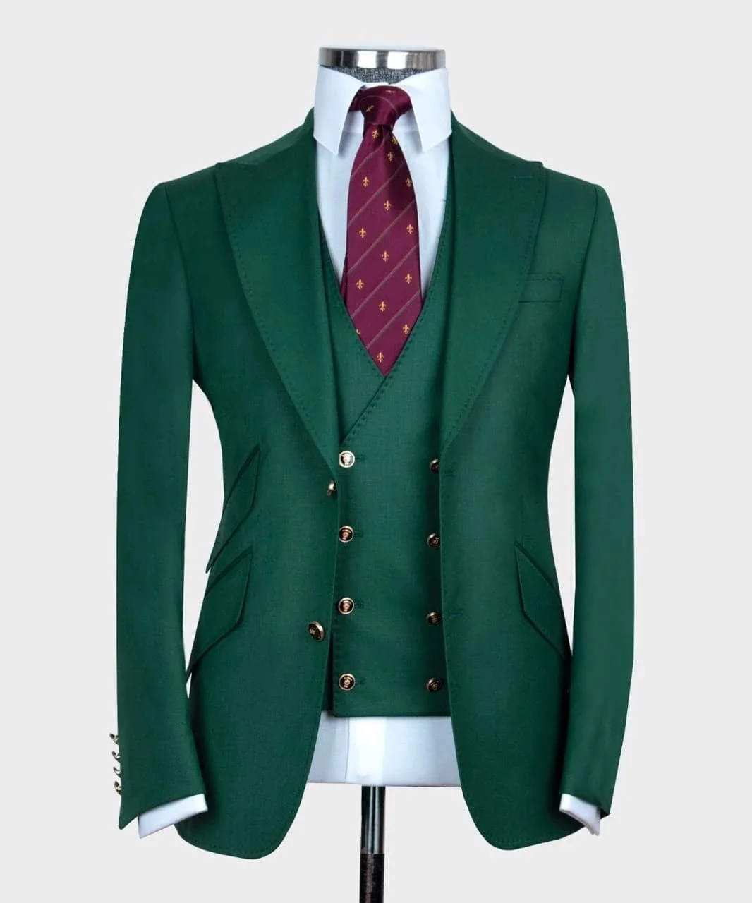 3Pc Dark Green Blazer Trousers Wide Peak Lapel Men Suit Slim Fit Costume Wedding Groom Tuxedos Prom MULTI Coat Jacket+Vest+Pants