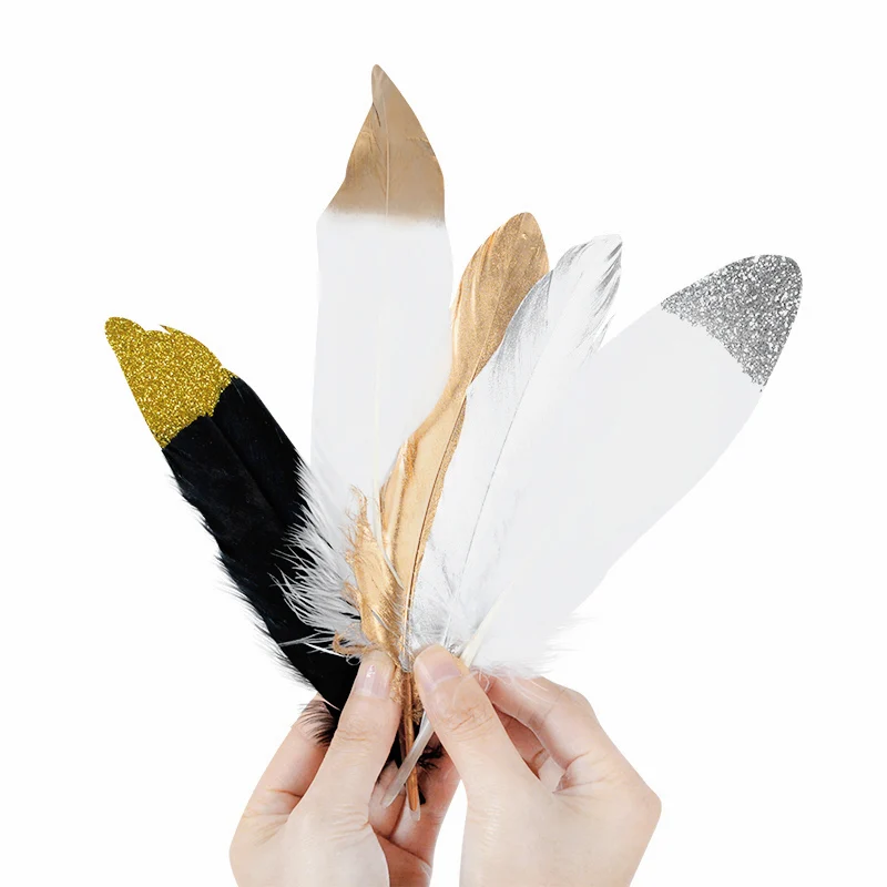 10 sztuk naturalne pióra gęsie pióropusze 15-20cm złoty pióro łabędzia pióropusz na akcesoria DIY DIY dekoracje weselne