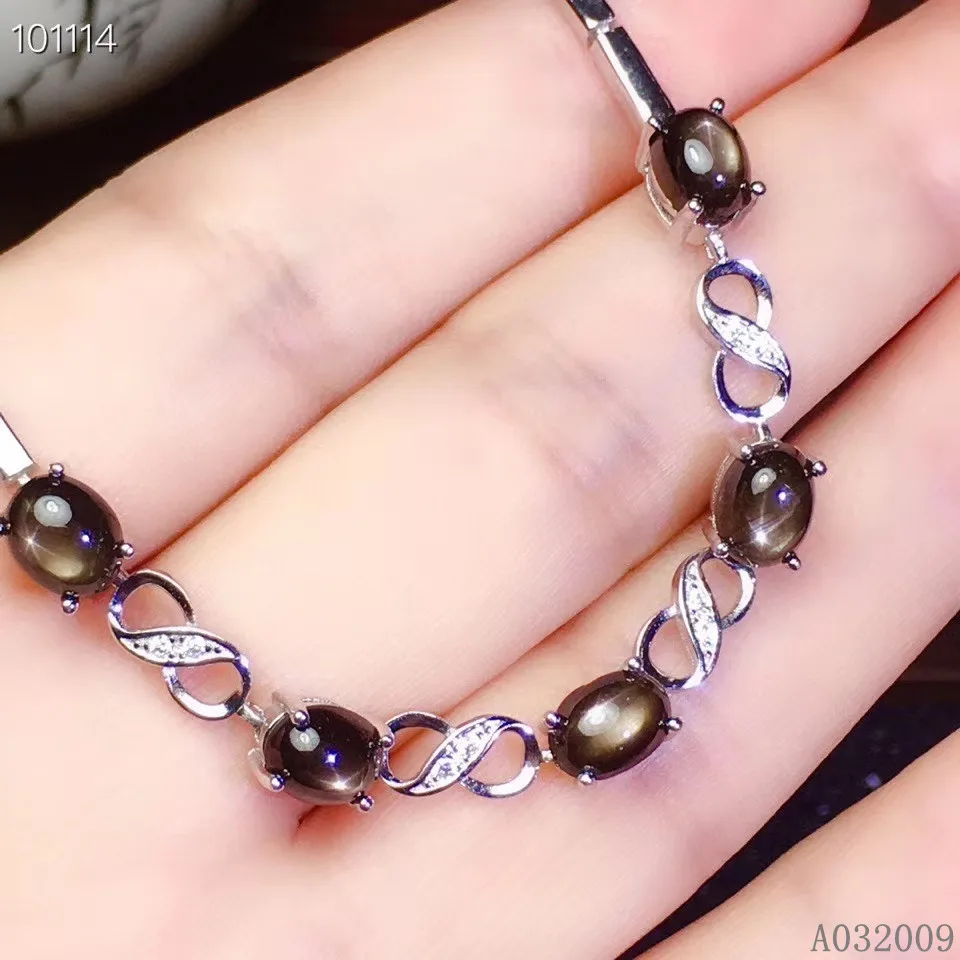 

KJJEAXCMY fine jewelry 925 sterling silver inlaid natural black star sapphire bracelet luxury girl hand bracelet support test