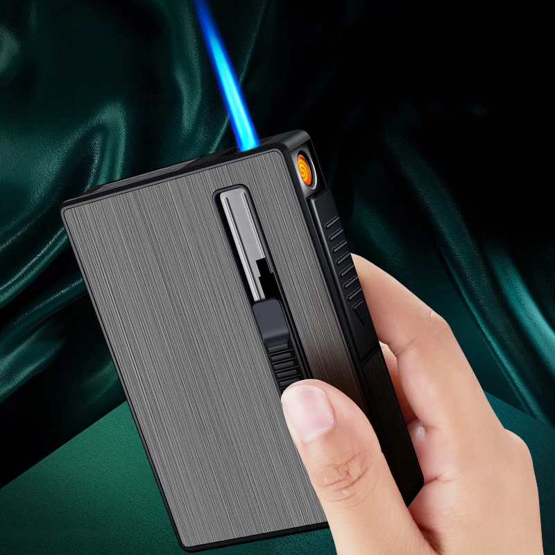 Metal Cigarette Case for Men, Automatic Cigarette Box, Cigarette Capacity Mount Lighter, Nice Gift, Drop Shipping, 20Pcs