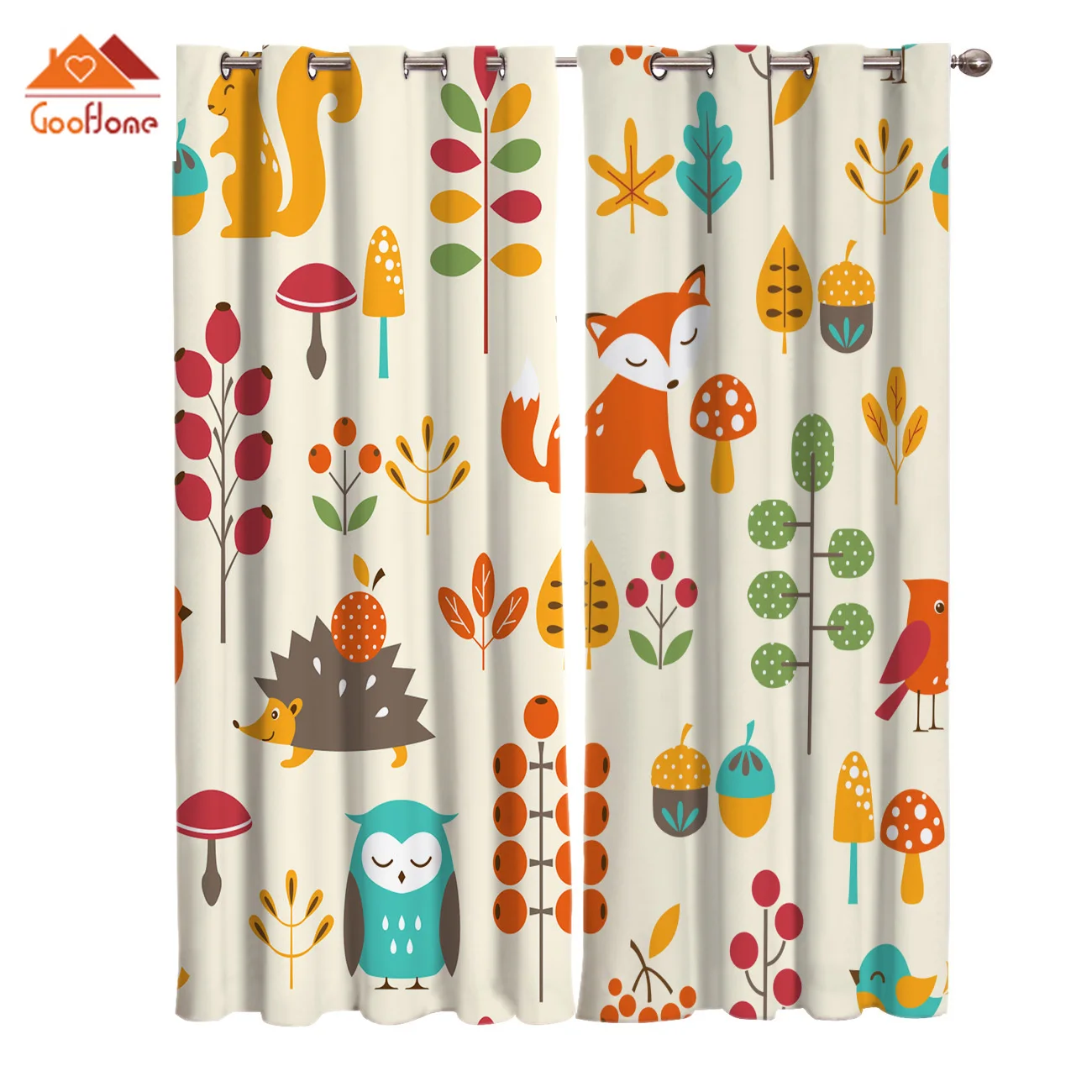 Autumn Fall Cute Children Hedgehog Fox Window Curtains Dark Living Room Outdoor Fabric Drapes Kids Curtain Home Decor