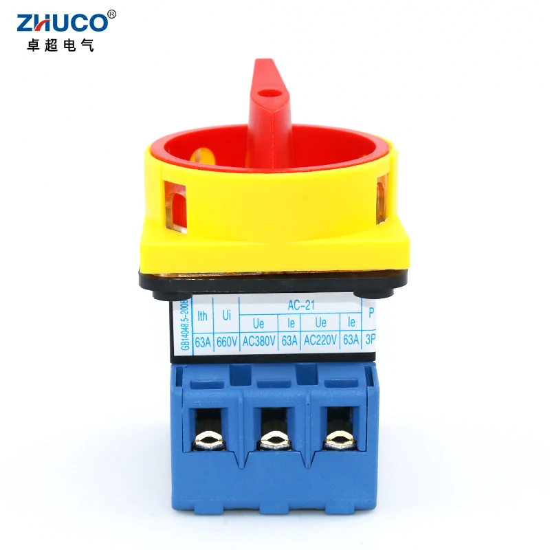 ZHUCO SZD11-63/300010 63Amp 660V 3 Poles On-Off Isolator Load Break Switch With Pad Lock Rotary Cam Disconnect Switch 3P