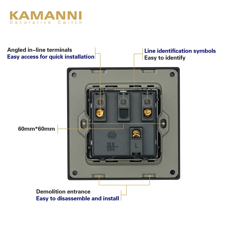 KAMANNI Wall Switch Power Light Switch With Indicator Lightes 2 Gang 2Way Luxury Push Button Switches Aluminum Alloy Panel 220V