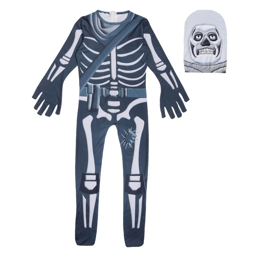 Scary Skull Trooper Knight Cosplay Anime Skeleton Jumpsuit Zentai Halloween Costume kid Party Fancy Halloween Ghost Masquerade