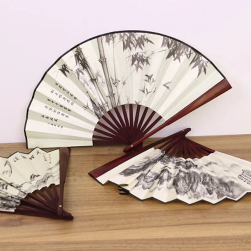 1 Portable Retro Folding Hand-held Fan Chinese Style Decorative Bamboo Handle Dancing Fan for Wedding Photography Props