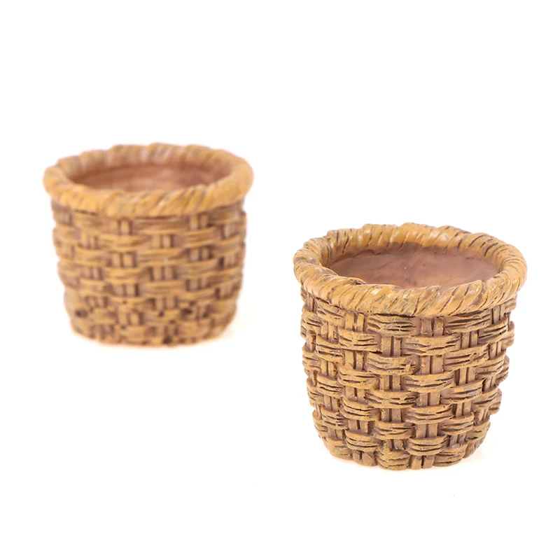 2pcs 1/12 Mini Cute Dollhouse Rattan Frame Hand-woven Vegetable Food Storage Basket Dolls Miniature Decoration