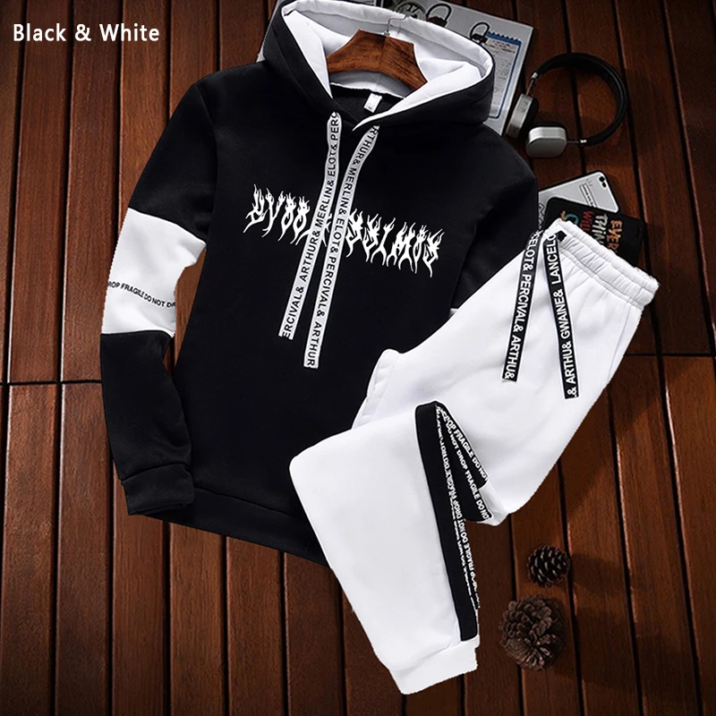 Men Tracksuit Sets Men\'s Casual Hoodies Sweatshirt Suit Male Sportswear Jogging Running Gym Suit Hoodies+Pants 2 Pieces Set