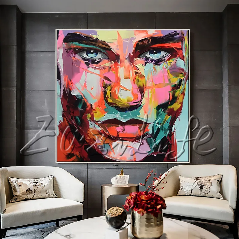 

Portrait Face Young Man Palette knife Oil painting christmas figure canva Hand painted Francoise Nielly wall Art picture