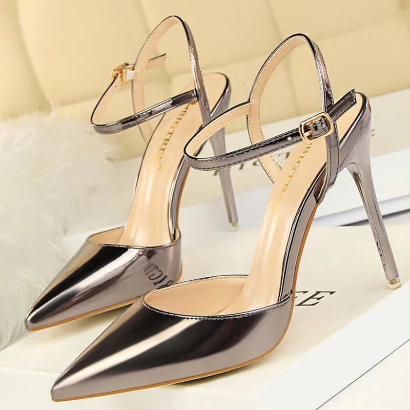 BIGTREE Shoes Fashion Sandals Women 2024 Patent Leather High Heels Women Sandals Summer Heeled Sandals Pointed Toe Women Pumps