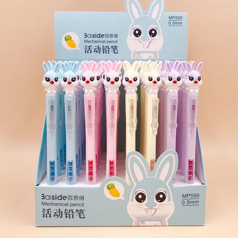 48 pcs/lot Cartoon Rabbit Press Mechanical Pencil Cute Student Automatic Pen For Kid School Office Supply Promotional gifts