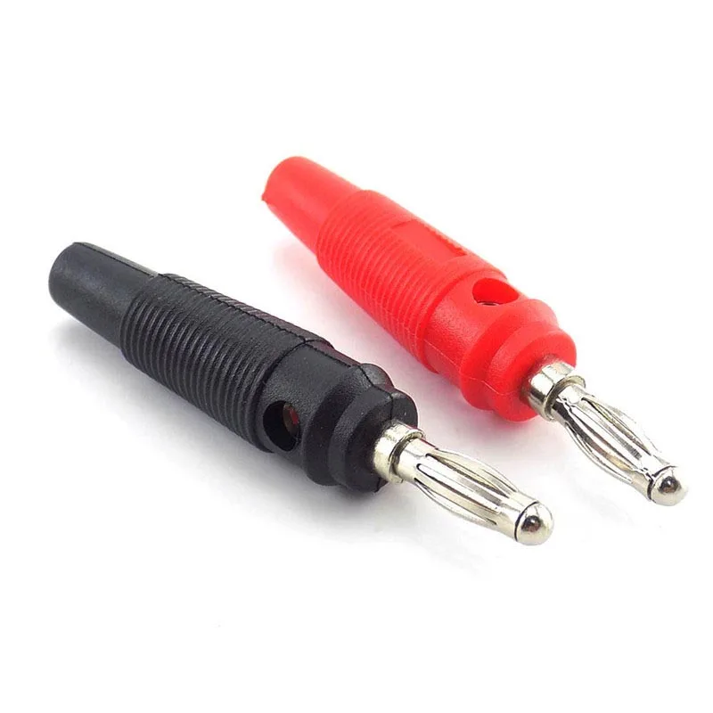 Adaptador de conector banana 4mm, vermelho, preto, sem solda, lateral, empilhável para alto-falante, áudio av, conectores diy l19