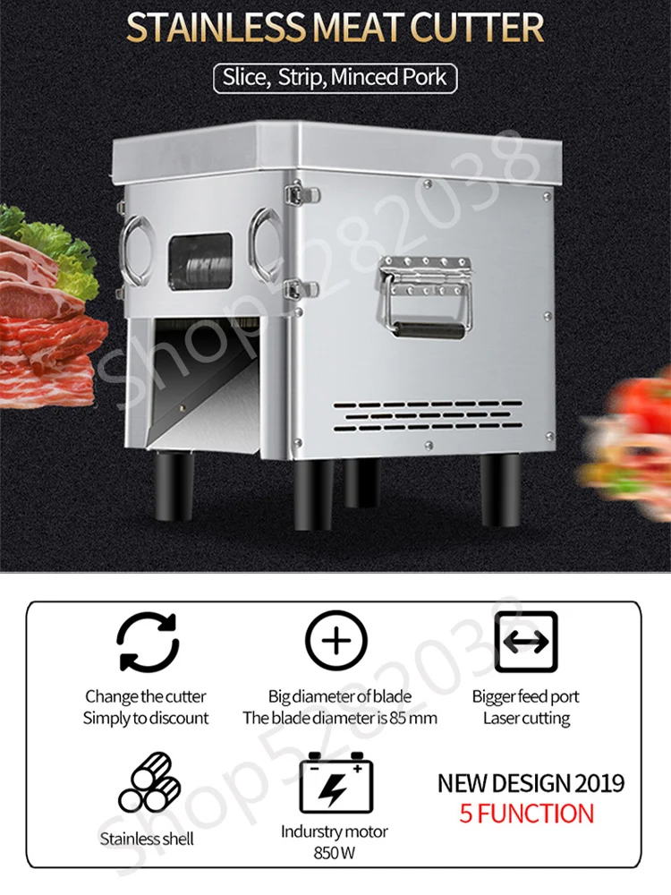 Stainless Steel Commercial Meat Slicer Machine High-Power Automatic Slicing Shredding Dicing Meat Cutting Machine
