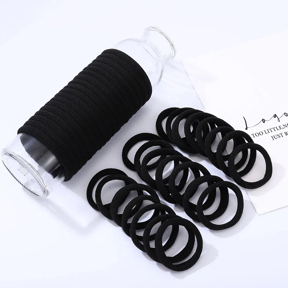 40pcs Seamless Towel Loop Hair Rope High Elasticity Black Rubber Bands Girl Hair Accessories Bundle Hair New Arrivals