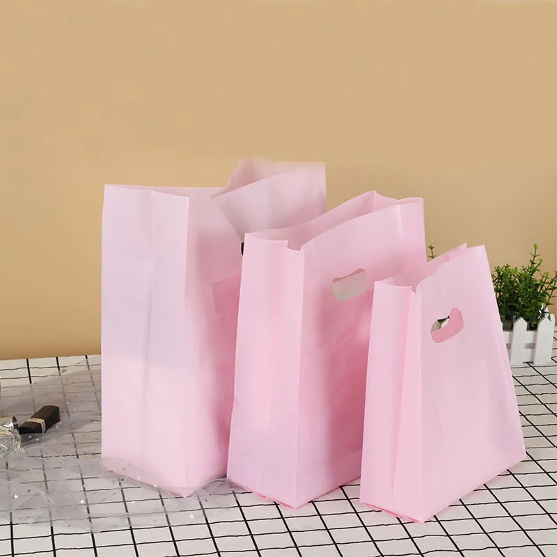 Pink Plastic Bag With Handle Jewelry/Clothing/Cosmetic Packaging Gift Bag Pink Small Bag for Dessert/Snacks/Takeaway 50Pcs/lot