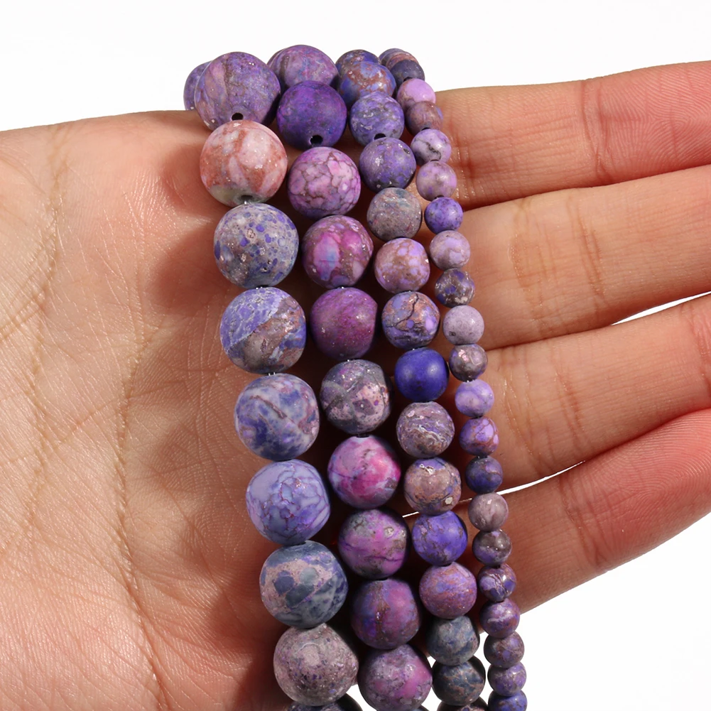 4-10mm Natural Matte Beads American Turquoises Purple Howlite Round Stone Bead for Jewelry Making DIY Bracelet Accessories 15\'\'