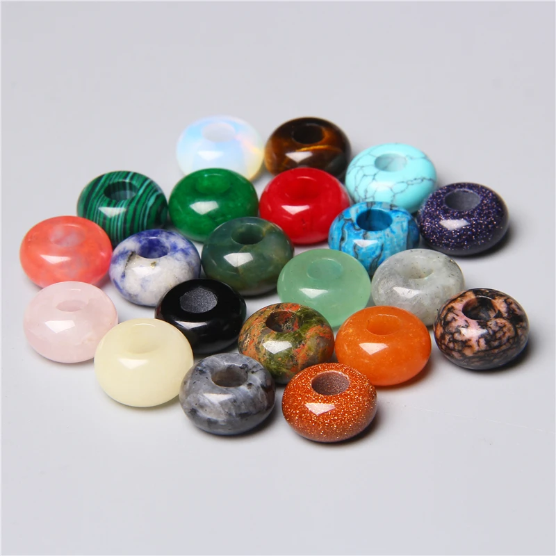 10pcs/Lot 8x14mm 5mm Big Hole Natural Round Jades Jaspe Stone Crystal Spacer Beads Charm Pendant For Jewelry Making Accessories