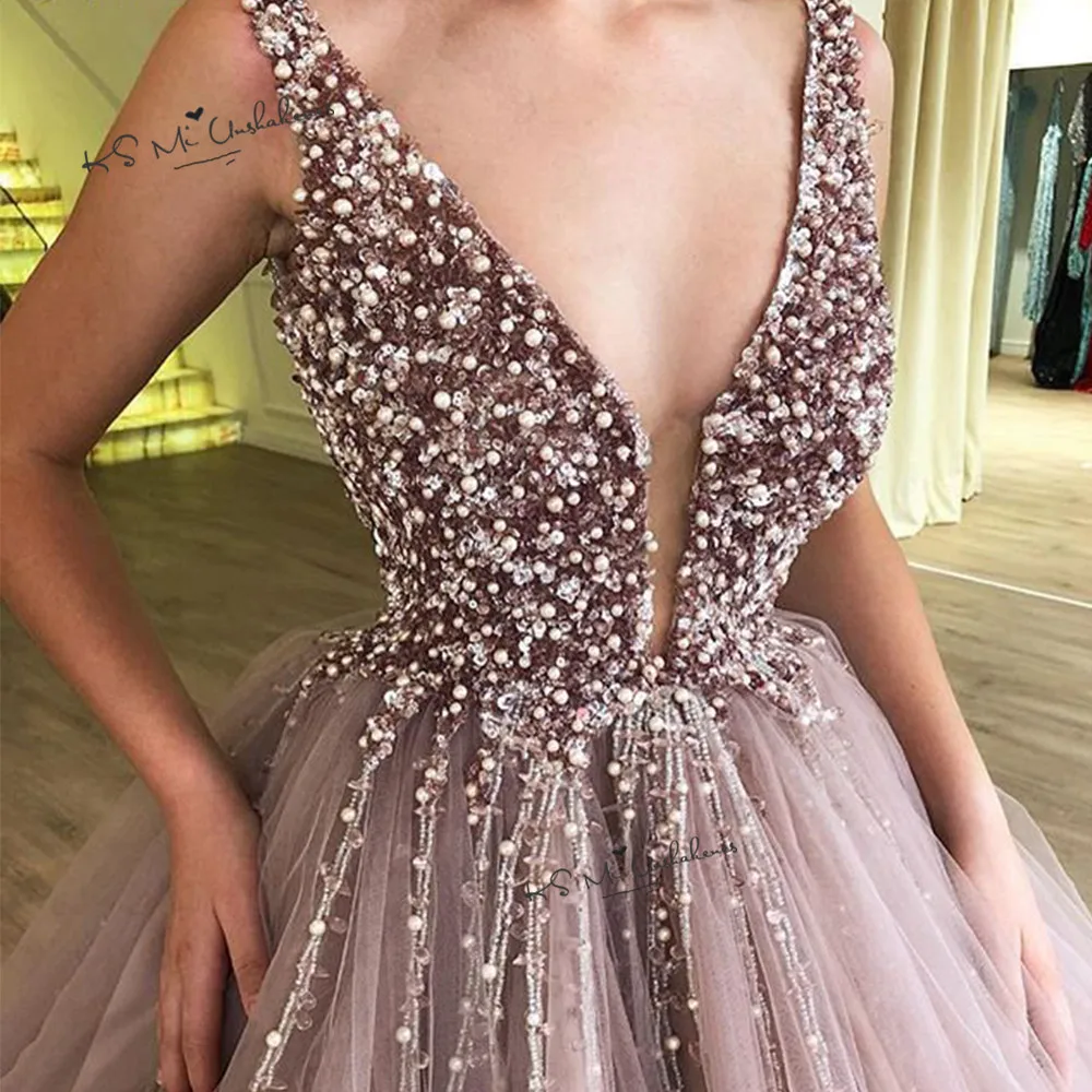 Vestido de baile de quinceañera para baile de graduación, traje Rosa largo con perlas para 15 años, 2020