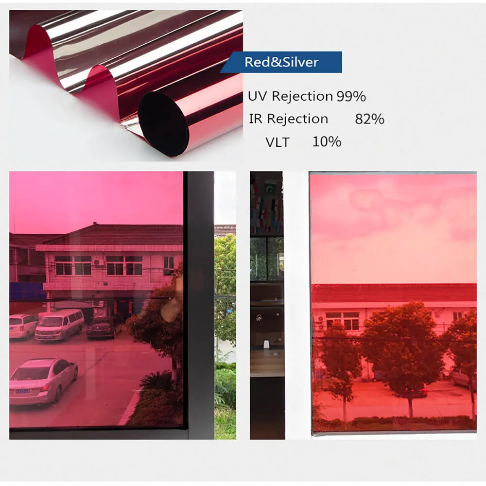 HOHOFILM Roll Red silver Mirrored Window Film Tint One Way Mirror Reflective Sun Block Heat Insulation Red&Silver UV Proof Roll