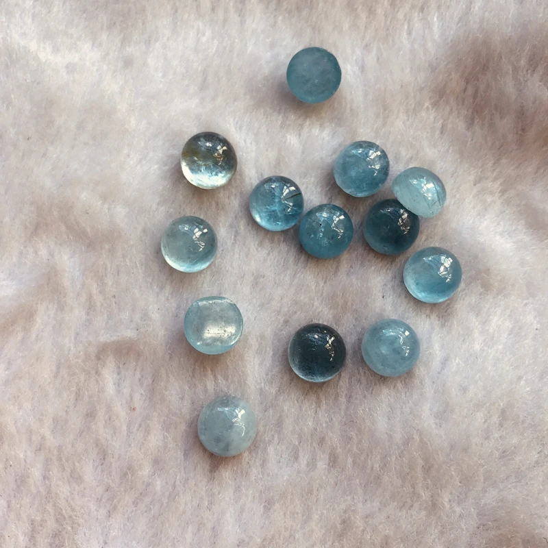 Wholesale AAA Quality Blue Aquamarine Bead Cabochon 8mm Round Gem Cabochons For Jewelry making, 2pcs/pack