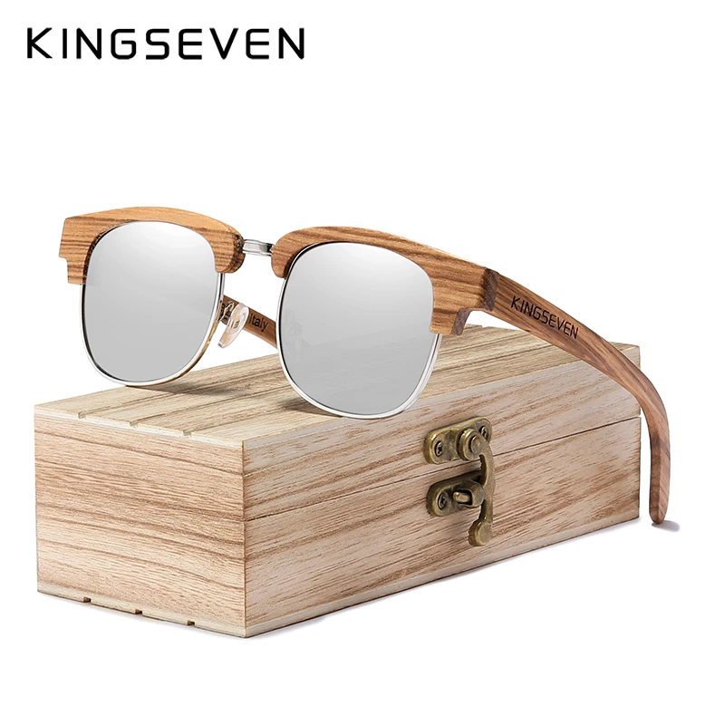 KINGSEVEN 2024 New Retro Wooden Natural Male Sunglasses Polarized Men Spring Hinge UV400 Protection Oculos De Sol Feminino G5917