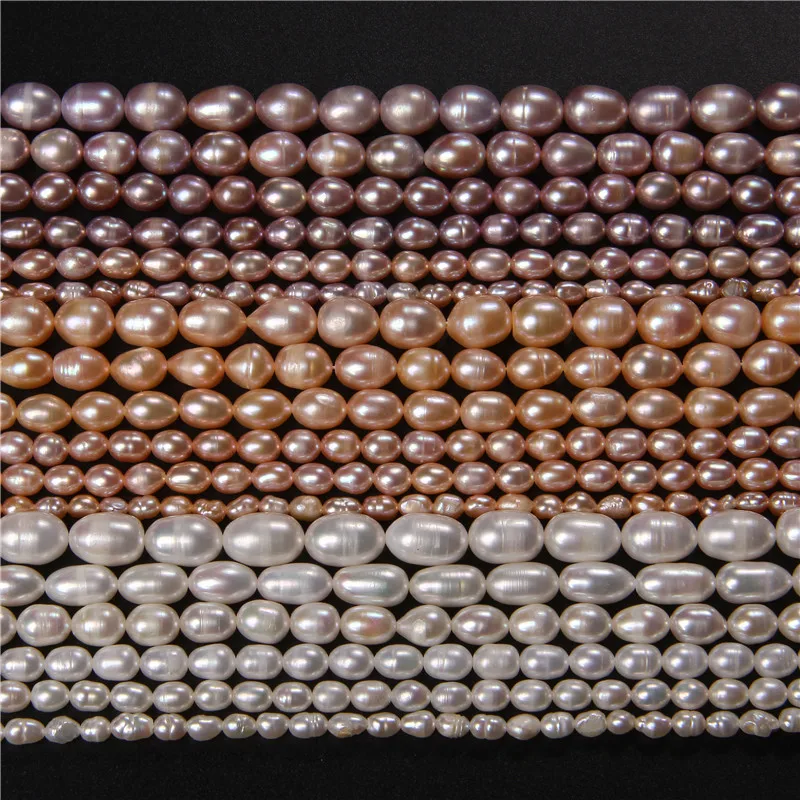 

3-9mm Oval Natural Pearls Beads Rice Shape Freshwater Punch Pearl Beads For Jewelry Making Bracelet Necklace DIY Accessories 14"