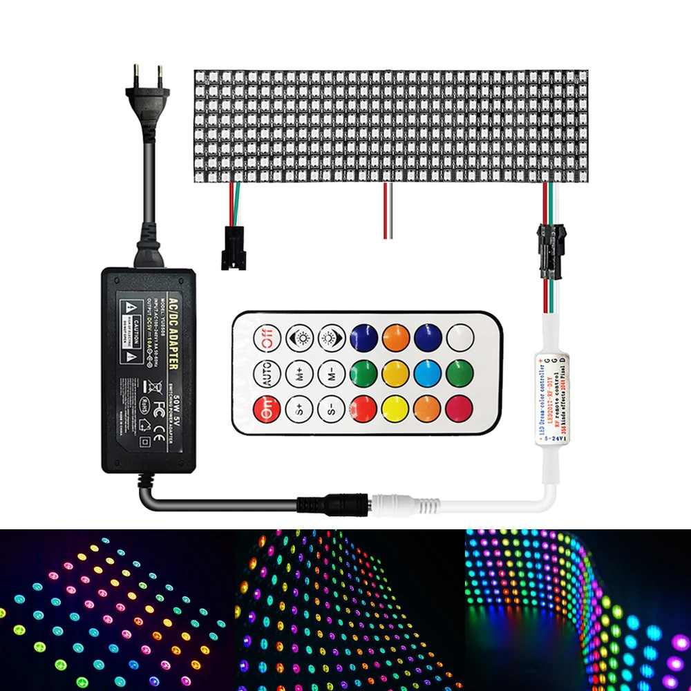 DC5V WS2812B Individually Addressable 8*8 16*16 8*32 Pixels Panel Digital Screen With Mini 21Keys RF Controller Led Power Kit