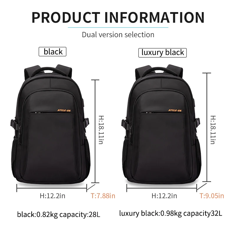 Hk School Backpack Men Laptop 15.6/16 Inch Shoulder Bags Male Travel Leisure Student Backpack Large Capacity Boy Teenage Mochila