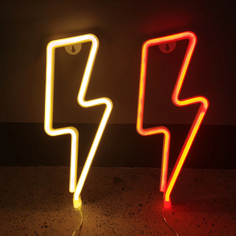 LED Neon Lightning Shaped Sign Flash Neon Light Wall Lamp Decorative USB Hanging Light for Home Room Wedding Party