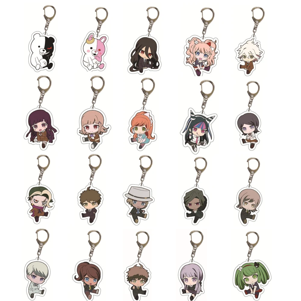 20Pcs Anime Danganronpa Double Sided Acrylic Keychain Monokuma Kirigiri Kyouko Figure Keyring Pendant for Fans Jewelry