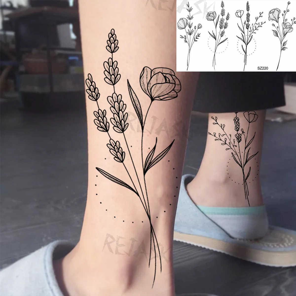 Flor de papoula pequena tatuagens temporárias para mulheres adulto lavanda realista falso tatuagem adesivo arte do corpo transferência de água tatoos